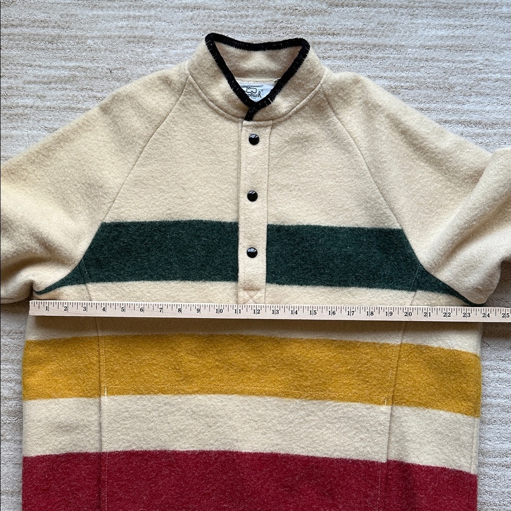 Woolrich Hudson Bay Stripe Pullover Sweater Womens Beige Snap 70s 80s USA Large - Picture 10 of 15